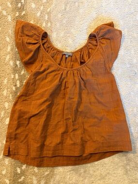 Lilla P Rust Orange Short Sleeve Scoop Flutter Sleeve Scoop Neck Blouse -Size XS